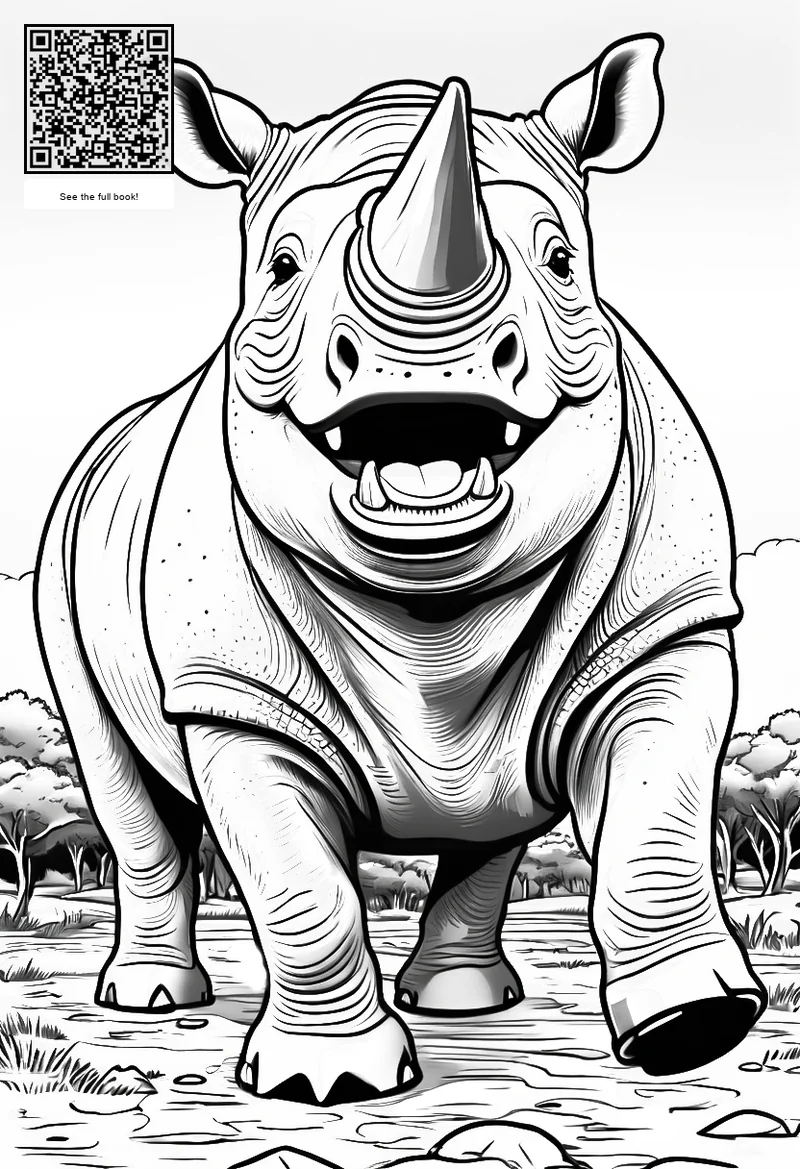 happy smiling rhinoceros safari coloring page